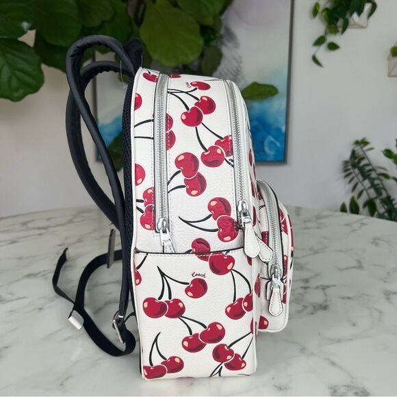 NWOT Coach Court Backpack With Cherry Print Silver Chalk Red Multi Leather CAA72